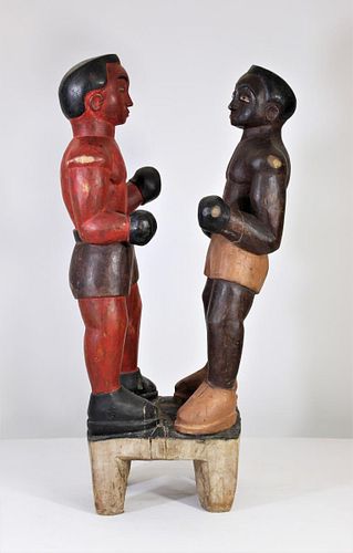 American Folk Art, Wooden Boxing Sculpture