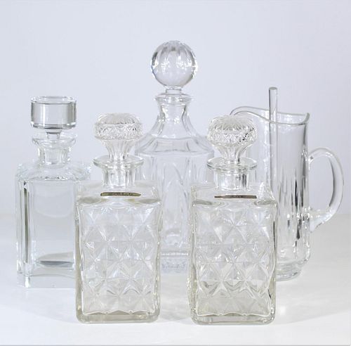 Collection of (4) Decanters and (1) Carafe