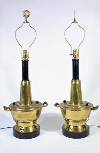 Pair of 19th Century Chinese Brass Lamps