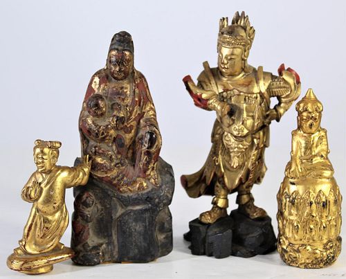 (4) Chinese Carved Giltwood Figures