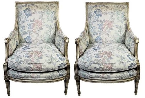 Pair of French Provincial Upholstered Arm Chairs