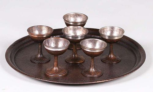 Joseph Heinrichs Hammered Copper & Silver Goblet Set
