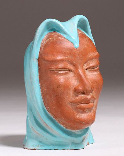 California Faience Carved Figural Head 1940