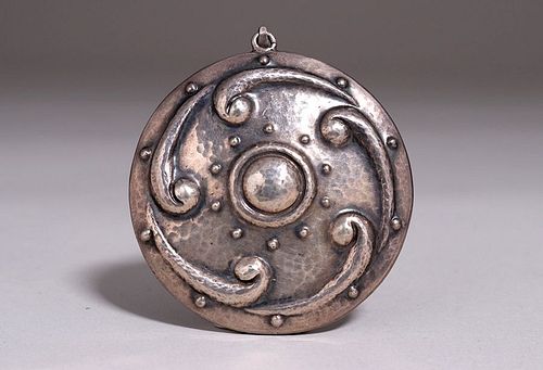 German Arts & Crafts Hammered Silver Pendant c1905