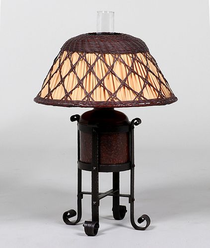 Gustav Stickley Hammered Copper & Iron Lamp #376