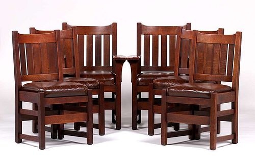 Set of 6 L&JG Stickley U-Back Dining Chairs c1908-1912