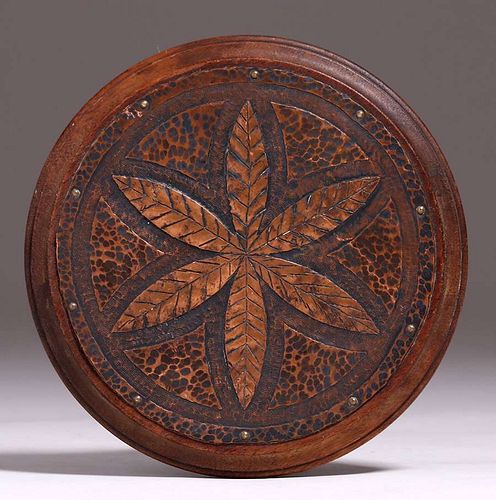 Arts & Crafts Trivet Tile Hammered Copper Mahogany 1910