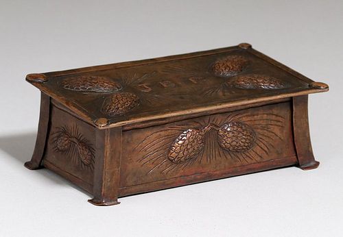Arts & Crafts Hammered Copper Pinecone Box c1910