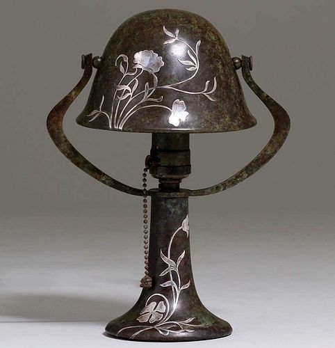 Heintz Sterling on Bronze Green Helmet Lamp c1912