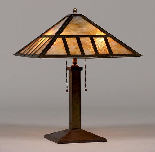 Bradley & Hubbard Brass & Slagglass Lamp c1910