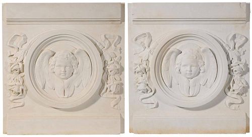 Pair Carved White Marble