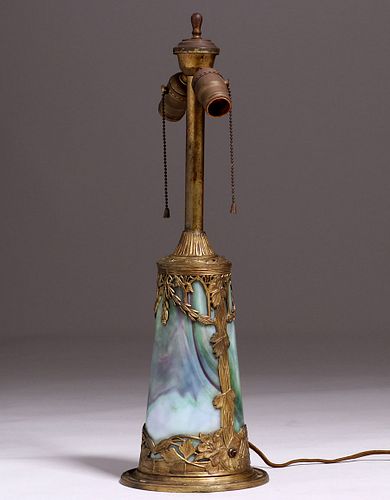 Art Nouveau Metal Overlay Glass Lamp Base c1910s