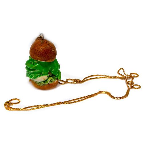 Rare David Gilhooly frog sandwich pendant-necklace