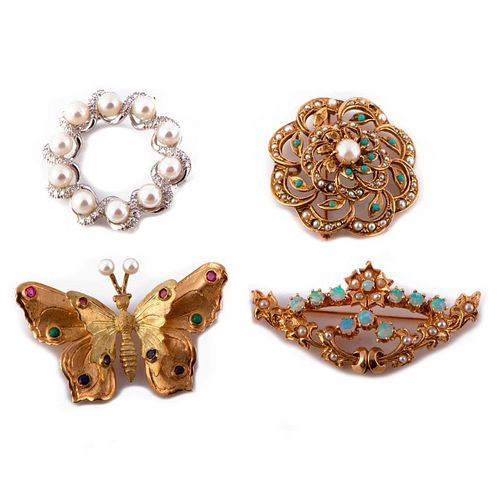 Collection of 14k white & yellow gold brooches