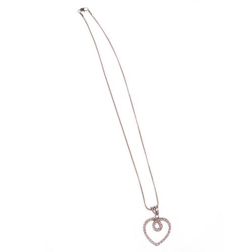 Diamond and 18k white gold heart pendant with chain