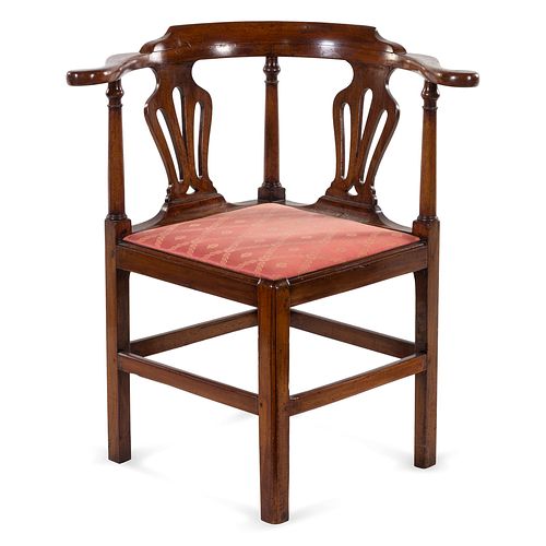 A Chippendale Carved Mahogany Roundabout Corner Chair