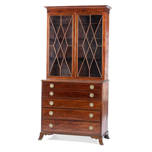 A Philadelphia Federal Inlaid and Figured Mahogany Desk-and-Bookcase Attributed to Henry Connelly