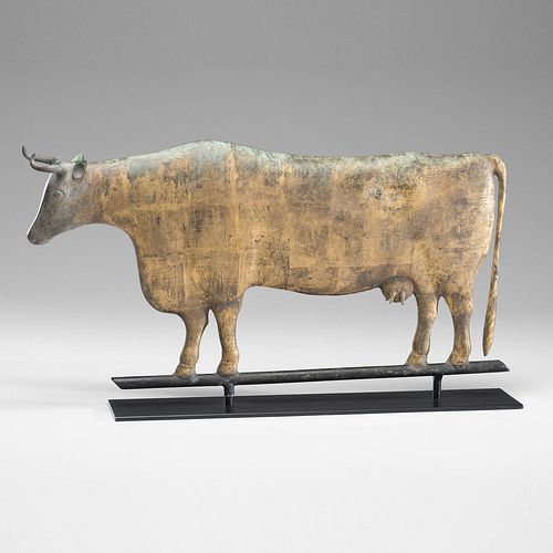 A Fine Cast Zinc and Molded, Parcel-Gilt Copper Cow Weathervane