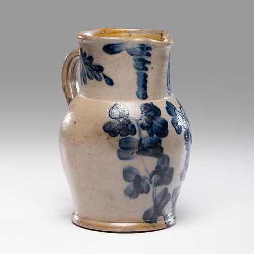 A Cobalt Flower-Decorated Stoneware Pitcher