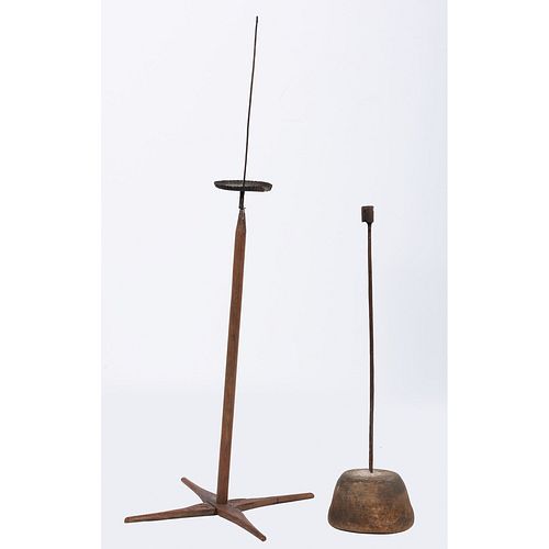 Two Early Candlestands with Wooden Bases