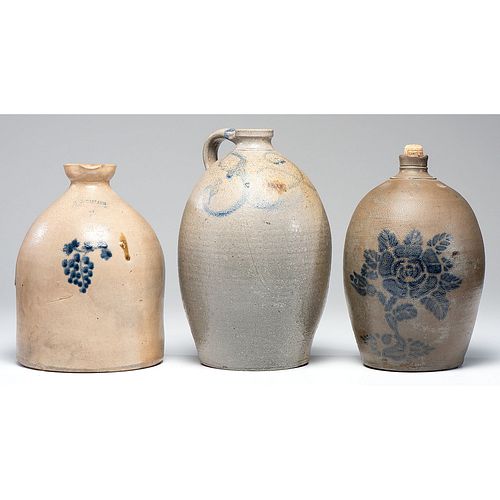 Three Cobalt-Decorated Stoneware Crocks 
