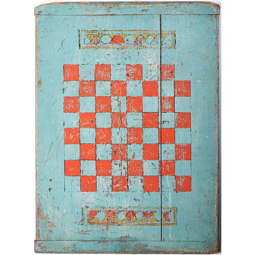 A Blue and Red-Painted Pine Gameboard