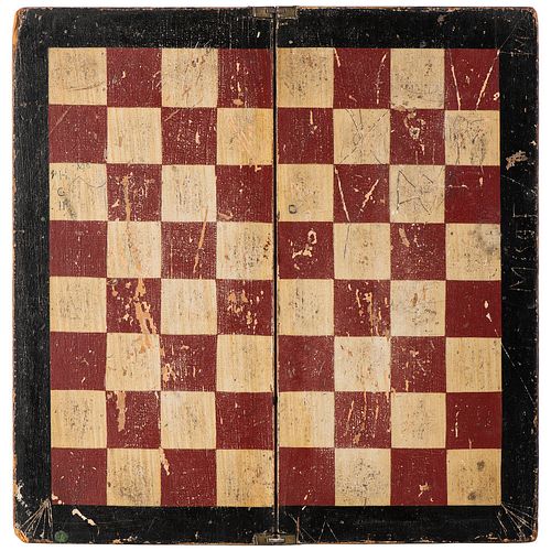 A Diminutive Painted Traveler's Folding Gameboard 
