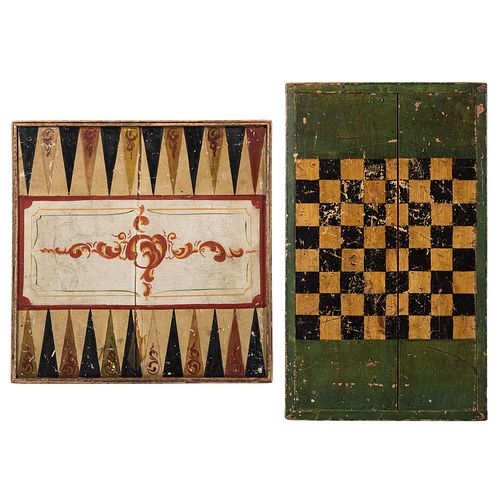 Two Folk Art Painted Game Boards