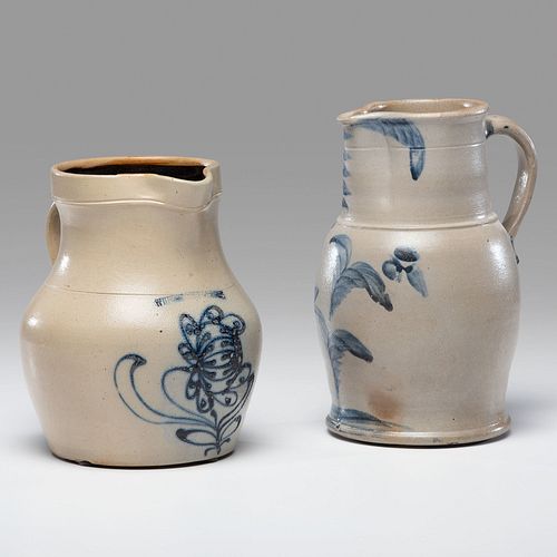 Two Cobalt-Decorated Stoneware Pitchers