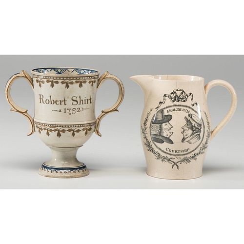 An English Creamware Pitcher and Loving Cup