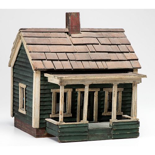 A Polychrome Painted Wood Model of a House