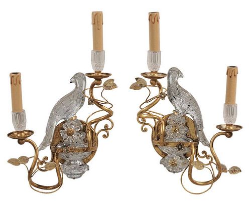 Pair Gilt Metal and Carved Glass