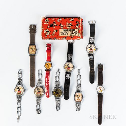 Nine Mickey Mouse and Three Animated Character Wristwatches