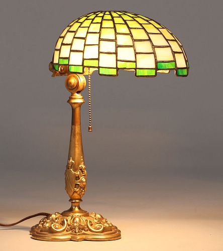 Duffner & Kimberly Gilt Bronze Leaded Glass Piano Lamp