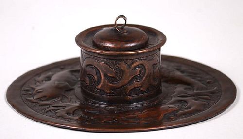 Newlyn Hammered Copper Inkwell c1905