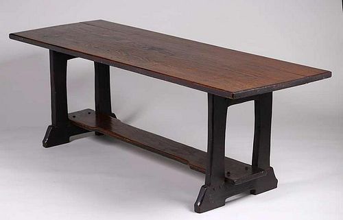 Arts & Crafts Rectangular Chestnut Trestle Table c1905