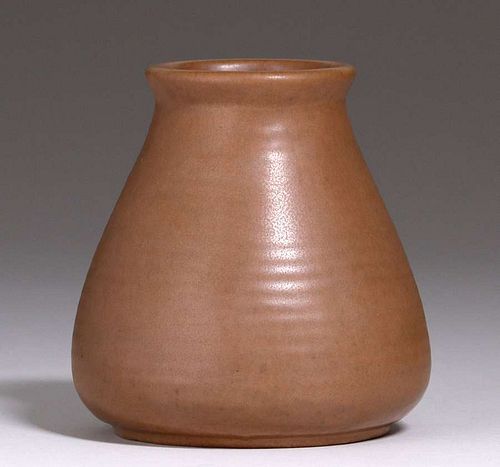 Teco Pottery #367 Matte Brown Ribbed Vase c1910