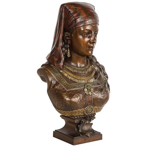 Exquisite French Multi-Patinated Orientalist Bronze Bust of Saida, by Rimbez