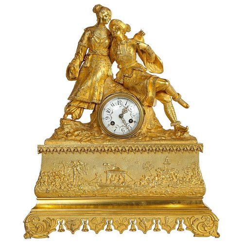 Exquisite French Charles X Ormolu Chinoiserie Figural Table Clock