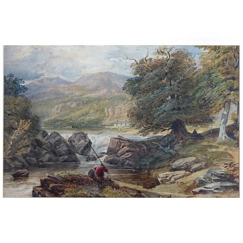 John S Prout (English 1806-1876) Watercolor Angler