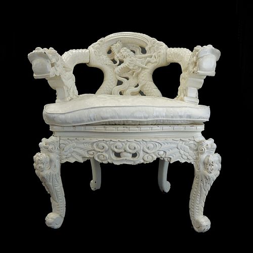 Chinese Carved Hardwood Dragon Chair