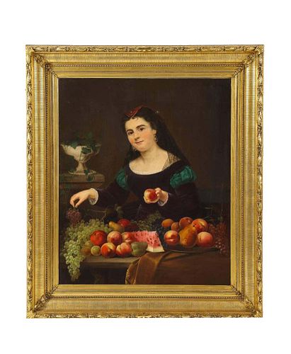 A Beautiful Oil on Canvas Portrait Painting of a Fruit Seller, 19th CenturyC. 1813