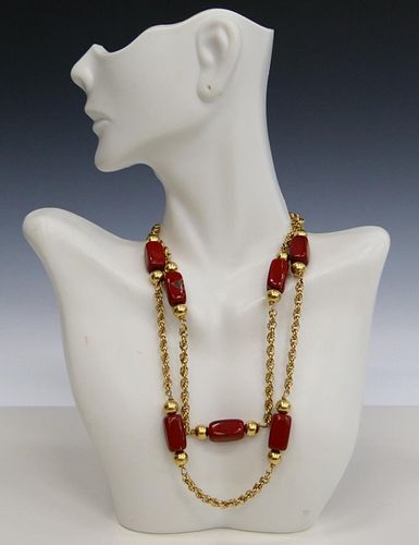 CHINESE LOVELY HEAVY 14KT Y GOLD & JASPER NECKLACE