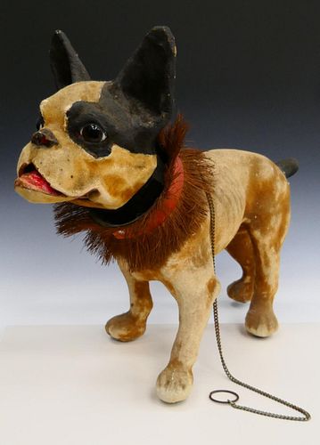 1880 PAPER PAPIER MACHE PULL TOY FRENCH  BULL DOG