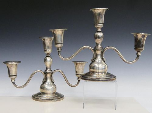 Pr WATSON STERLING SILVER 3 ARM CANDLE HOLDERS