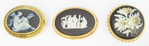 COLLECTION OF (3) CAMEO STYLE BLACK & WHITE PINS