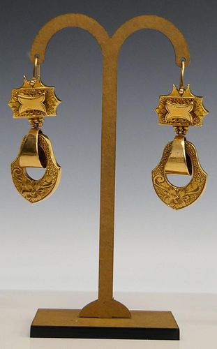 PAIR OF ANTIQUE 14KT YELLOW GOLD HANGING EARRINGS