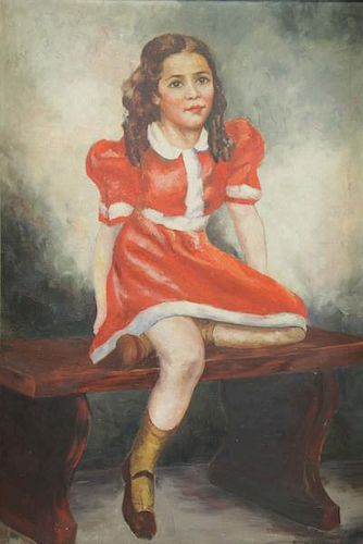 Early 20th C. Oil on Canvas Portrait of a Girl