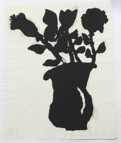 Donald Baechler "Flower Vase" Ink on Paper Print