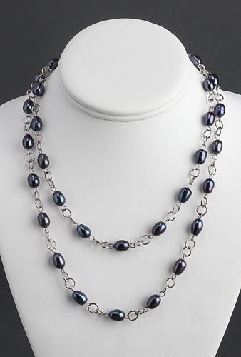 Silver Fresh Water Cultured Black Pearl Necklace